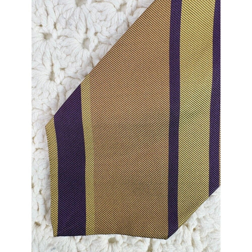 Vintage Dayton's Men's Silk Tie Striped Short Tan, Purple, Gold 3.5" x 53"